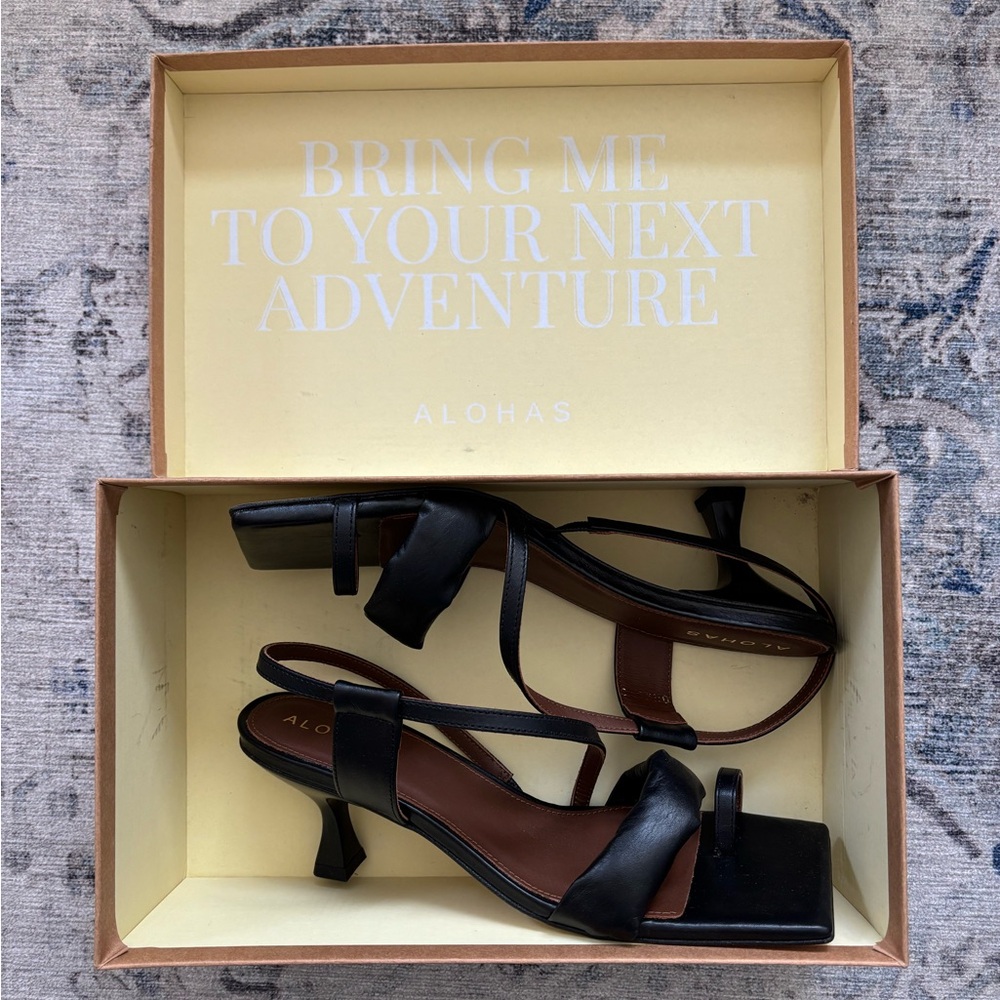 Alohas Black and Brown Heels with Kitten Heel and Slingback Design